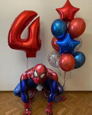 Оформление дня рождения в стиле Человек Паук воздушными шарами и фигурами