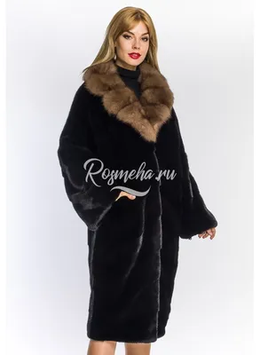 Черная норковая шуба с соболем мех NAFA (163-11013) купить в интернет  магазине Rosmeha.ru