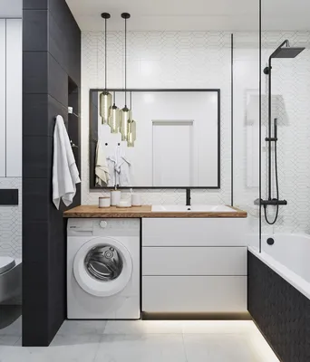 Черно белая ванная комната: дизайн, плитка в черных и белых тонах - 15 фото