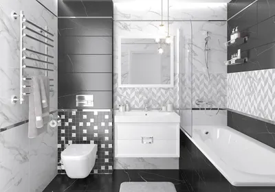 Фото дизайна чёрно-белой ванной - вам понравится
