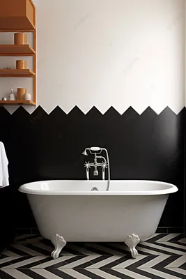 современный дизайн ванной комнаты 3d рендеринг черно белой кафельной стены  интерьера, ванная туалет, ванная комната, интерьер ванной комнаты фон  картинки и Фото для бесплатной загрузки