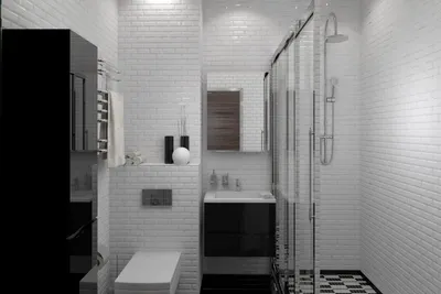 Черно-белая ванная комната 170х200 в панельном доме П-44