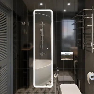 Черно-белый дизайн ванной комнаты: черная и белая плитка на полу и стенах