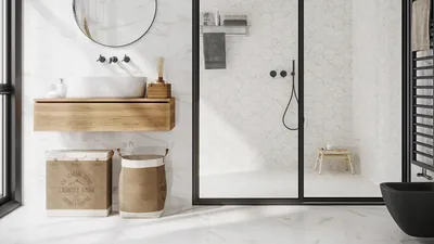 Черно-белая ванная комната: варианты дизайна