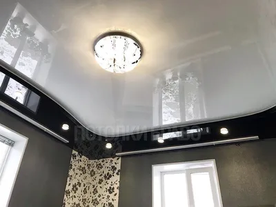 Черно-белый глянцевый натяжной потолок с люстрой НП-1842 - цена от 1660  руб./м2