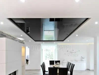 Двухуровневый черно-белый натяжной потолок для жилой комнаты НП-1852 - цена  от 1820 руб./м2