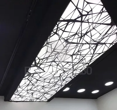 Фигурный черно-белый натяжной потолок с подсветкой НП-1624 - цена от 2090  руб./м2