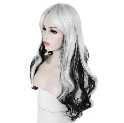 Волнистые черно-белые волосы 71 см, Длинный парик черно-белый 71 см,  косплей, анимэ (ID#1924541685), цена: 899 ₴, купить на Prom.ua