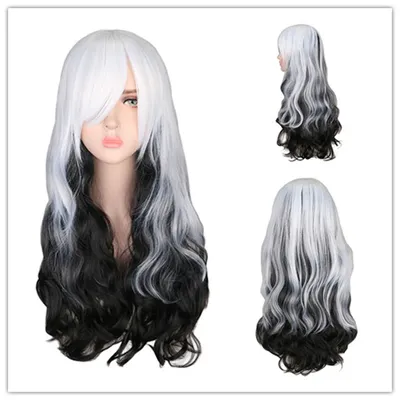 Длинные волнистые черно-белые синтетические парики Омбре для женщин, волосы  принцессы, термостойкие костюмы для косплея на Хэллоуин | AliExpress