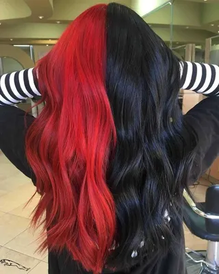 Black and red | Hair color for black hair, Split dyed hair, Hair highlights