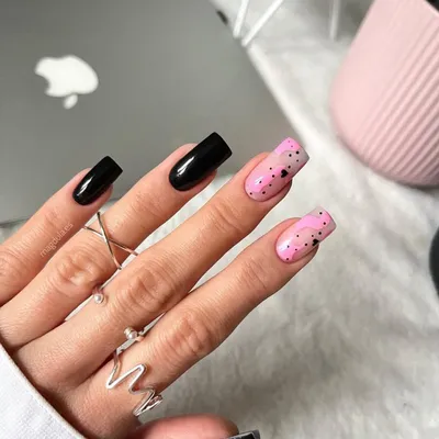 Ярко розовый с черным дизайн ногтей - 88 фото