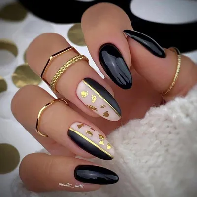 🖤Чёрные ногти с золотой слюдой💛 | Cute acrylic nails, Long acrylic nails,  Swag nails