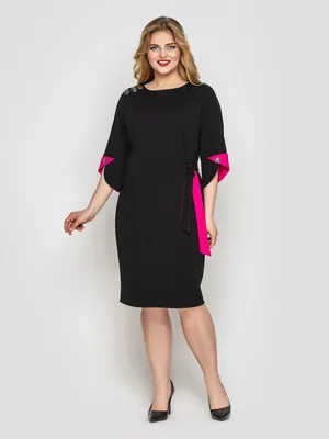 Черное офисное платье для полных Джулия (ID#889624925), цена: 1480 ₴,  купить на Prom.ua
