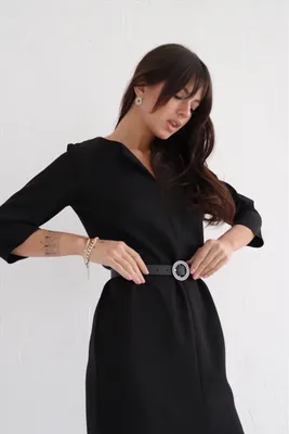 Купить 3690 Платье офисное с разрезами чёрное - SPirk.ru