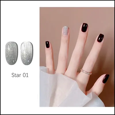 Amazon.com: Black Glitter Press on Nails Short Nails Glue On,KQueenest  Iridescent Shimmer Acrylic Fake Nails with Salon UV Finish,Sparkling Gel  Nails Press ons Petite,Glossy Flash Stick on Nails Short False Nails with