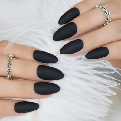 Классические чистые черные матовые накладные ногти на шпильке, овальные  острые заостренные ногти с полным покрытием, искусственный маникюр,  салонные ногти | AliExpress