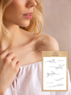 Переводные татуировки временные для взрослых. Черные мини тату веточки на  ключицу женские- купить по выгодной цене в интернет-магазине OZON  (695886714)