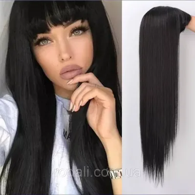 Натуральный парик с чёлкой славянские чёрные волосы 37 см (ID#1592829959),  цена: 5060 ₴, купить на Prom.ua