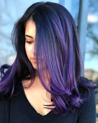 Темные волосы с фиолетовыми прядями (42 лучших фото)