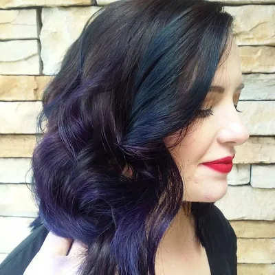 Фиолетовые пряди на тёмных волосах - 69 фото