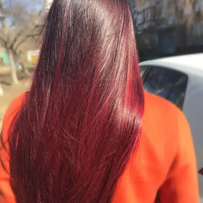 Красное мелирование на черные волосы - 78 фото