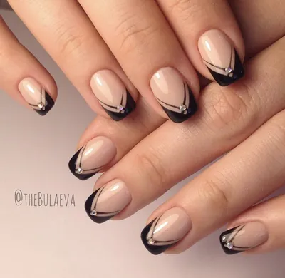 Черный френч, короткие ногти квадрат. Маникюр 2023 Автор: @sv.nails_penza |  Ногти, Короткие ногти, Маникюр