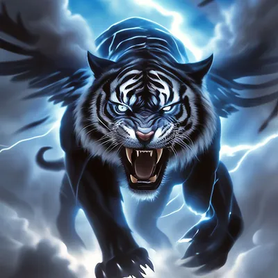 Чёрный тигр с белыми полосками, ч…» — создано в Шедевруме