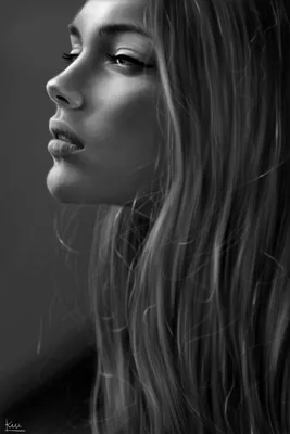Черно-белый портрет молодой модели с длинными волосами Стоковое Фото -  изображение насчитывающей привлекательностей, грациозно: 124182332