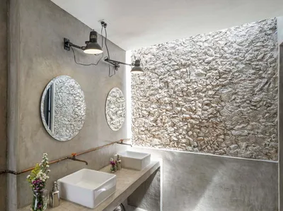 Отделка стен декоративной штукатуркой в ванной комнате | Идеи для дизайна  интерьера | Современная ванная, Ванная стиль, Современный дизайн ванной