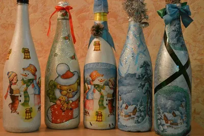 Новогодний декупаж бутылок: как украсить шампанское своими руками | Женский  журнал Клео | Дзен