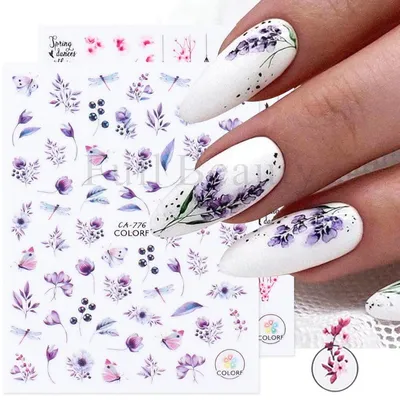 Купить 1шт 3D наклейки для ногтей Цветочные растения Nail Art Наклейки  Цветочные листовые весенние ползунки Маникюрный декор | Joom