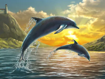 Красивые флизелиновые фотообои с природой 368x254 см Водопад и дельфины  (3355V8)+клей (ID#1754672583), цена: 1800 ₴, купить на Prom.ua