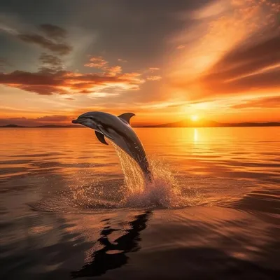 Дельфин выпрыгивает из воды на закате | Премиум Фото