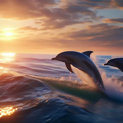 Красивый Спокойный Океан На Закате. Дельфин Прыгает Силуэт Фотография,  картинки, изображения и сток-фотография без роялти. Image 18876131