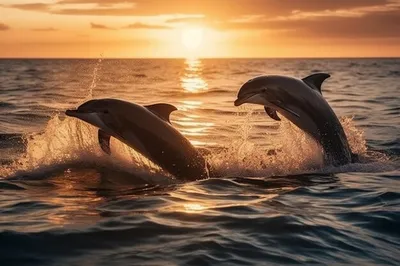 Фотообои Дельфин на закате на стену. Купить фотообои Дельфин на закате в  интернет-магазине WallArt