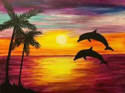 Стая дельфинов плывет в море в …» — создано в Шедевруме