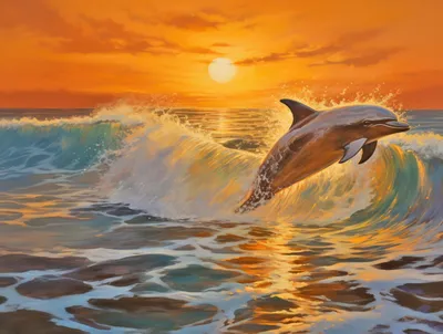 Дельфин на закате рисунок - 76 фото