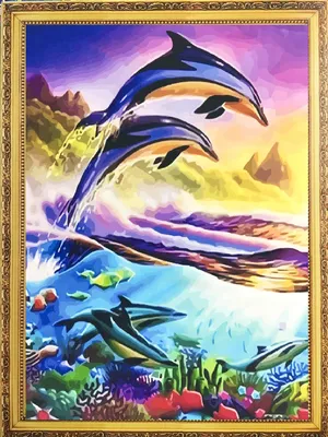 Постер на заказ Дельфины ныряют на закате Nr. f00683