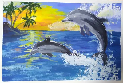 Дельфины в море, большая стая, …» — создано в Шедевруме