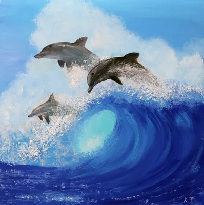 Три дельфина в море в прыжке - обои на телефон