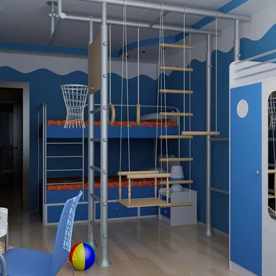 Интерьер детской комнаты со спортивным уголком | Интерьер, Дизайн детской  комнаты, Детская