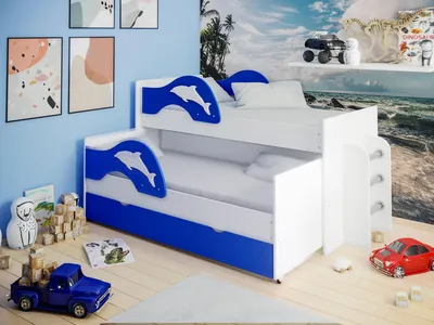 Детская кровать Дельфин с мягкой спинкой дуб молочный/лайм - Детская  кровать дельфин с мягкой спинкой