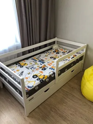 Кровать детская 160х80 с ящиками и бортиком от 3 лет / Детская подростковая  кровать от 3 лет с бортиками софа из массива березы белая / Денвер - купить  с доставкой по выгодным