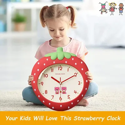 Детские настенные часы с бесшумным механизмом, 12 дюймов, детские настенные  часы с клубничным механизмом, детские часы с аккумулятором | AliExpress