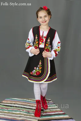 Украинский костюм для девочки с вышитой черной юбкой и жилеткой № 0036  (122-146см.) купить недорого от украинского производителя вышиванок и  национальных костюмов в интернет-магазине ❰❰FOLK STYLE❱❱