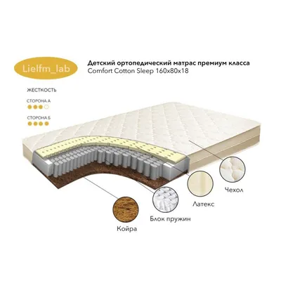 Детский ортопедический матрас премиум класса Comfort Cotton Sleep 180*90*18