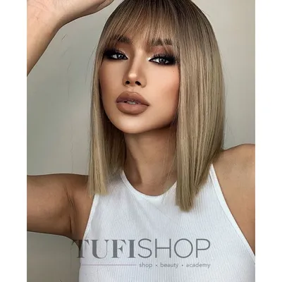 Купить MISS WIG Короткий прямой парик Боб с челкой Ombre Синий Черный Парик  Боб из синтетического волокна для женщин Косплей Повседневная вечеринка |  Joom