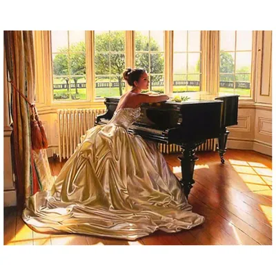 Красивая девушка играет на пианино,…» — создано в Шедевруме