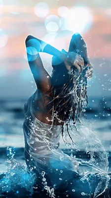 Девушка из воды в водопаде, Голубые…» — создано в Шедевруме