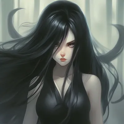 Девушка с длинными черными волосами…» — создано в Шедевруме